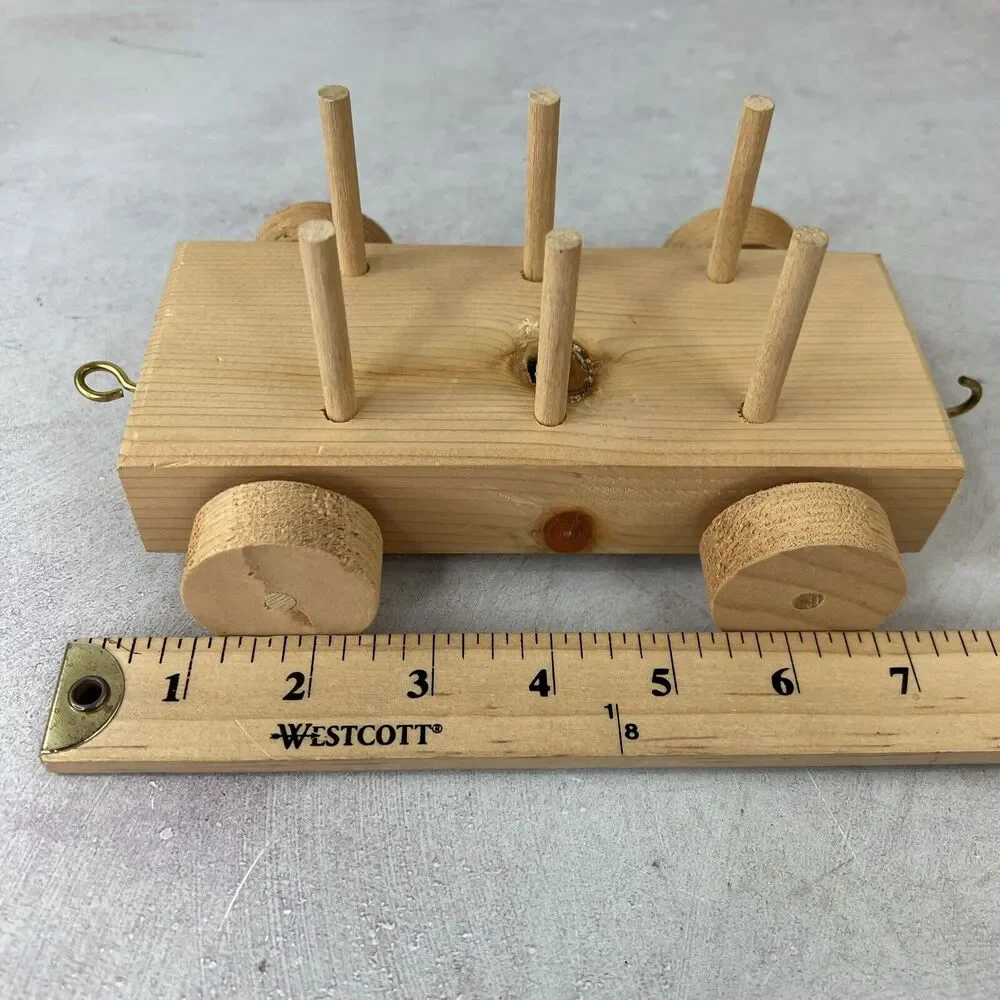 4 Piece‎ Handmade Wooden Train Set Kids Toy Locomotive with Rail Cars & Caboose